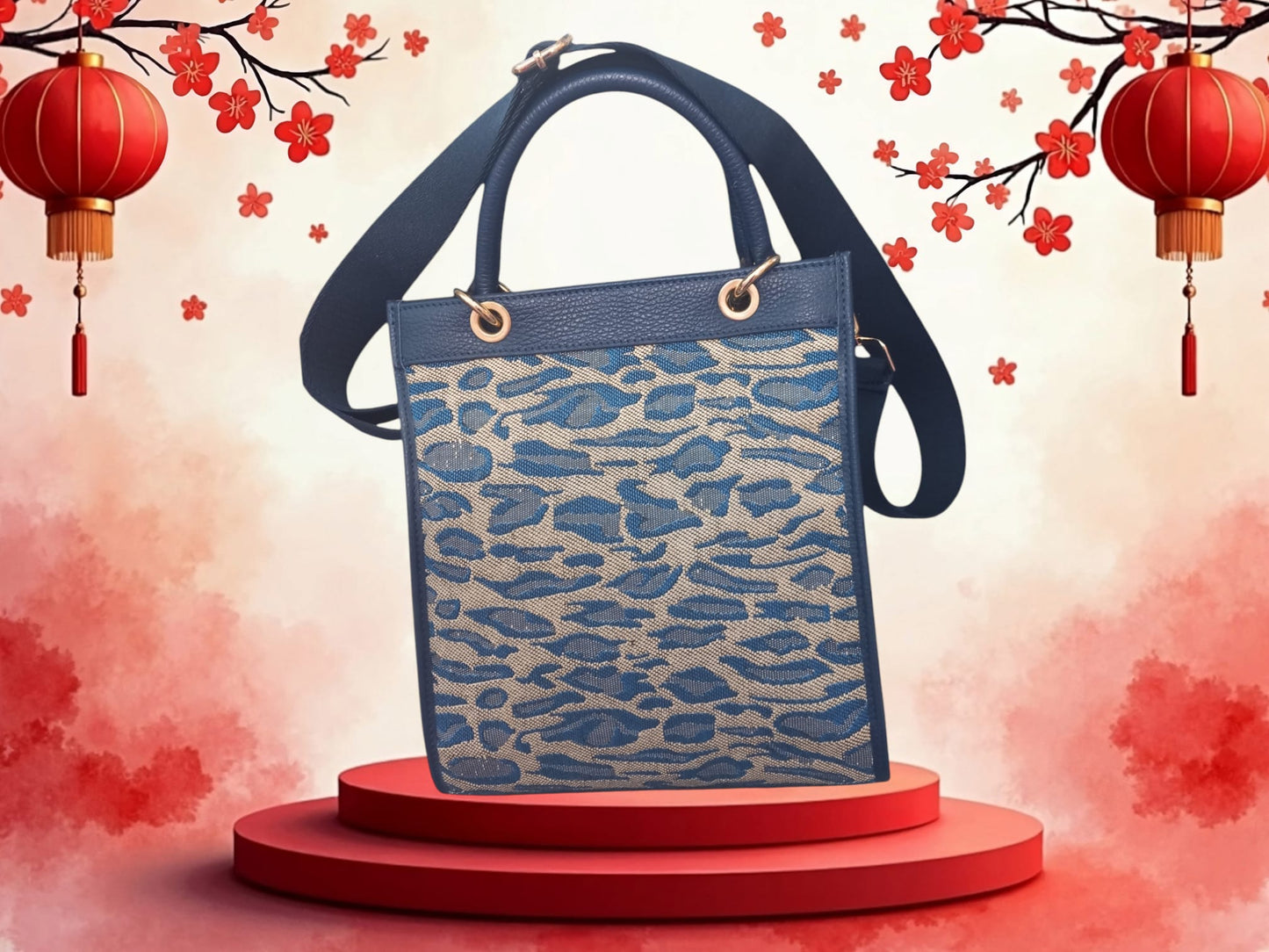 ANGELINA Jd Borsa a mano da donna blu grigio -Grande- - AVS-AURA